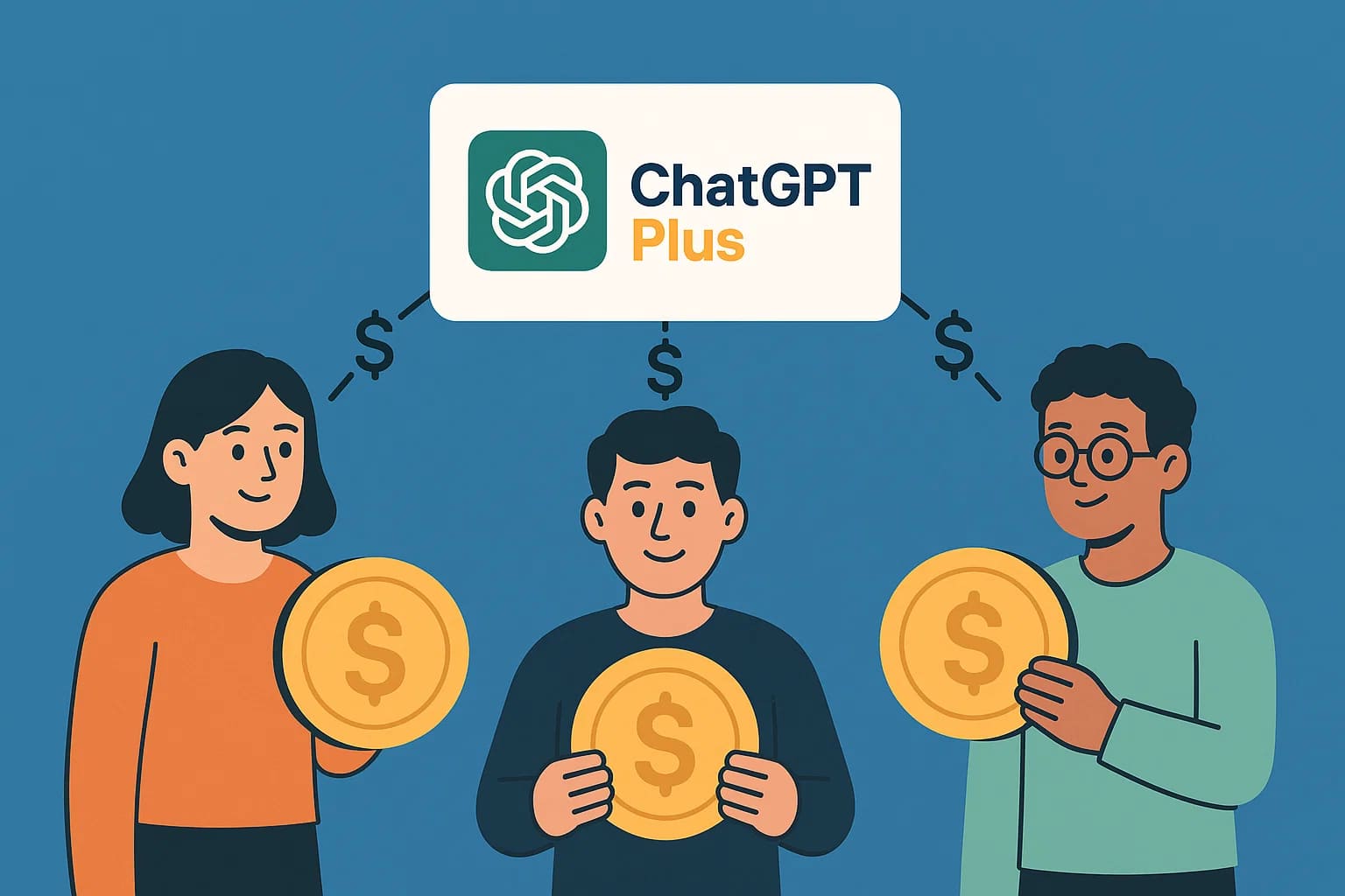 多人分担ChatGPT Plus订阅费用象征图。三人合租可让每个人仅支付原价的三分之一，大幅降低使用门槛。